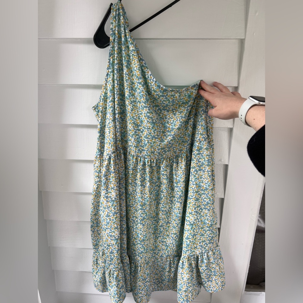 Blue Floral One Shoulder Dress
